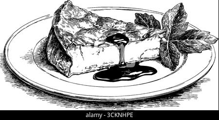 Gravierte Illustration von gebackenem Brie mit Feigengarnitur für kulinarisches Design. Stock Vektor