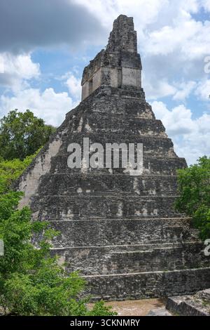 Flores, Guatemala - 12. Juni 2025: Tempel des Großen Jaguar in Tikal, Ruinen einer alten Maya-Stadt in Flores, Peten, Guatemala. Stockfoto