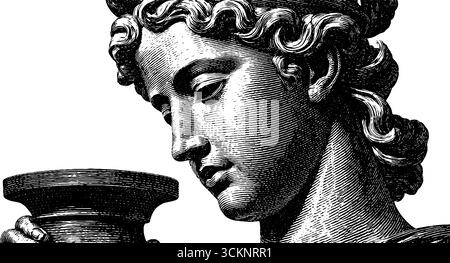 Gravierte Illustration einer alten Frauenstatue für historische Kunstgestaltung. Stock Vektor