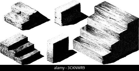 Gravierte Illustrationen aus Betontreppenvolumen für architektonische Gestaltung. Stock Vektor