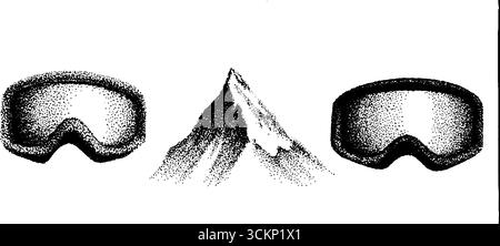 Bergbrille und Skibrille mit Tusche für winterliches Design und Dekor. Stock Vektor