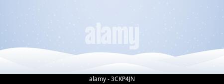 Winter Schnee Hintergrund. Weihnachtsschneebedeckte Landschaft mit sanften Hügeln und fallendem Schnee am blauen Himmel. Frostige Schneeflocken und Schneeflocken. Saisonale Textur für Stock Vektor