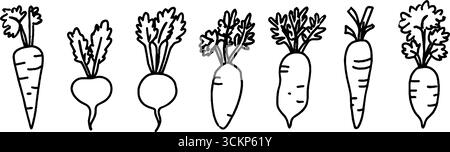 Skurrile Schwarzweiß-Karotten-Illustrationen für kreative Designs. Stock Vektor