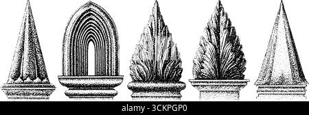 Architektonische Elemente mit gestuftem Bogen, geriffeltem Rand und dekorativem Zinndesign für künstlerische Inspiration. Stock Vektor