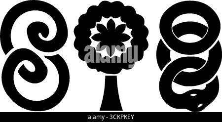 Keltisches Kreuz, Spiralbogen und Schlangenspulen für künstlerische Gestaltung und Dekoration. Stock Vektor