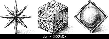 Abstraktes geometrisches Design mit Sternfragment und verdrehtem Würfel für kreative Projekte. Stock Vektor