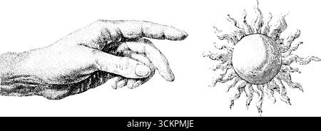 Grooviger Sonnenschein und Frieden: Hand- und Krawattenfarbdesign für psychedelische Kunst. Stock Vektor