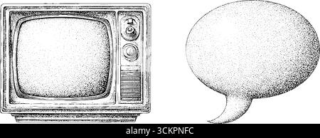 Vintage-TV und Vinyl-Schallplattendesign mit gepunkteter Textur für Retro-Medien. Stock Vektor