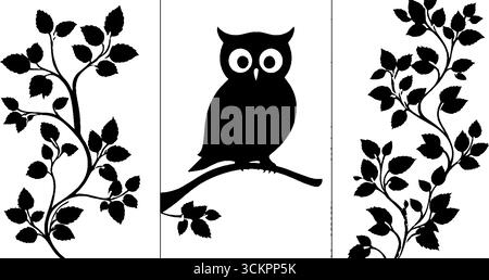 Dekoratives Eulendesign mit Dralllinie und Sternenbogenelementen für dekorative Zwecke. Stock Vektor
