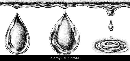 Set aus detaillierten Frühlingsduschen und plätschernden Pfützen für Naturdesign. Stock Vektor