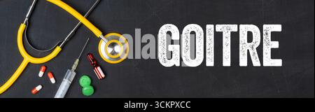 Stethoskop und Arzneimittel auf einer Tafel - Struma Stockfoto