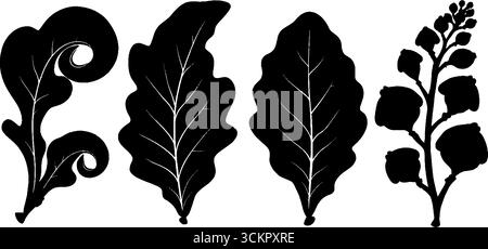 Feigenblatt-Silhouetten mit Spiralen- und Bogendesign für künstlerische Inspiration. Stock Vektor