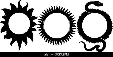 Künstlerische Symbole des Sonnenkreuzes und der Schlangenkurvengestaltung. Stock Vektor
