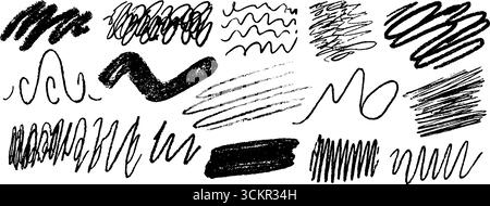 Kreative Sammlung von zwölf dynamischen handgezeichneten Pinselstrichen für künstlerische Entwürfe. Stock Vektor