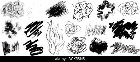 Abstrakte Scribble-Kollektion: Zwölf einzigartige tonale handgezeichnete Formen für künstlerisches Design. Stock Vektor
