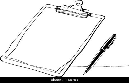 Minimalistisches Liniendesign aus Haftnotiztafel mit Stift für Büro- oder Arbeitsdekoration. Stock Vektor