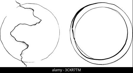 Abstraktes Strichkunst-Illustrationsset mit Wirbel- und strukturierten Kreismustern. Stock Vektor
