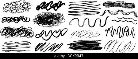 Künstlerische Sammlung von zwölf abstrakten handgezeichneten Weglinien für kreatives Design. Stock Vektor