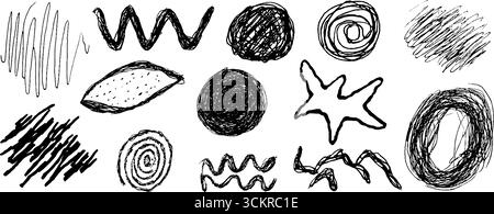 Abstrakte Ikonensammlung mit zwölf handgezeichneten, isolierten künstlerischen Entwürfen für kreative Projekte. Stock Vektor