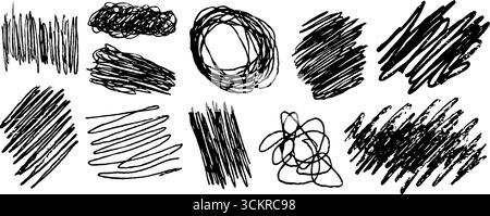 Sammlung von zwölf dynamischen handgezeichneten Pinselmarken für künstlerisches Design. Stock Vektor