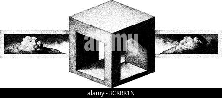 Abstrakter isometrischer Würfel mit Offset-Perspektive und Cloud Slice Gap Design. Stock Vektor