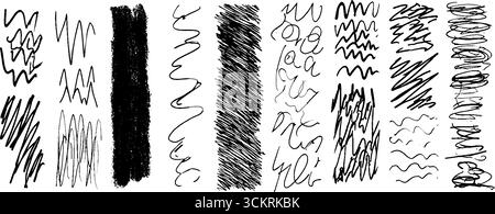 Vielfältige Kollektion von zwölf nahtlos handgezeichneten Musterelementen für kreative Designprojekte. Stock Vektor