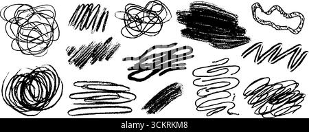 Sammlung von zwölf unordentlichen, handgezeichneten Drahtformen für kreatives Design und Kunstprojekte. Stock Vektor
