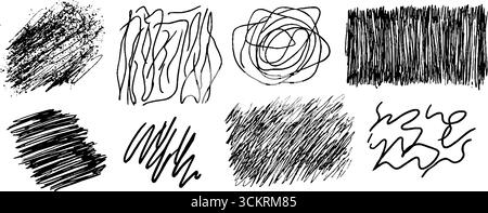 Kreative abstrakte Hintergrundkollektion mit sechs einzigartigen Scribble-Designs für künstlerische Projekte. Stock Vektor
