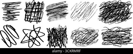 Kreative Sammlung von zwölf handgezeichneten Gittergittern für künstlerische Projekte. Stock Vektor