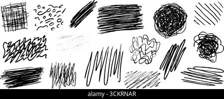 Dynamische Sammlung von zwölf handgezeichneten statischen Texturen für kreatives Design und künstlerische Projekte. Stock Vektor