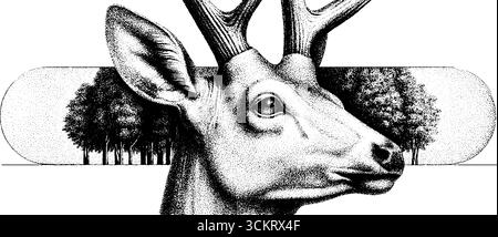 Hirsch in Waldlichtung mit Dotwork-Art für Inspiration zum Tattoo-Design. Stock Vektor