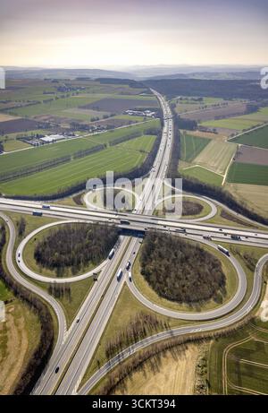Luftaufnahme, Autobahnkreuz Werl der Autobahn A44 und A445, Werl, Soester Boerde, Nordrhein-Westfalen, Deutschland, Autobahn, DE, Europa, Wir Stockfoto