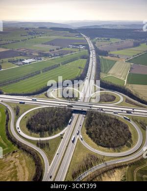 Luftaufnahme, Autobahnkreuz Werl der Autobahn A44 und A445, Werl, Soester Boerde, Nordrhein-Westfalen, Deutschland, Autobahn, DE, Europa, Wir Stockfoto