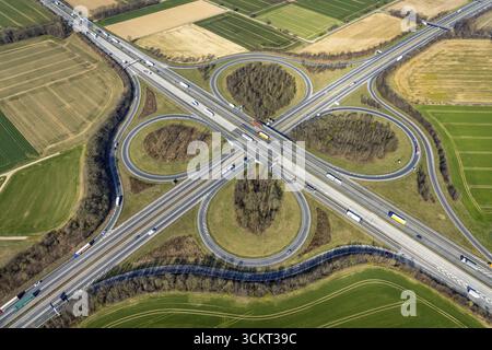 Luftaufnahme, Autobahnkreuz Werl der Autobahn A44 und A445, Werl, Soester Boerde, Nordrhein-Westfalen, Deutschland, Autobahn, DE, Europa, Wir Stockfoto