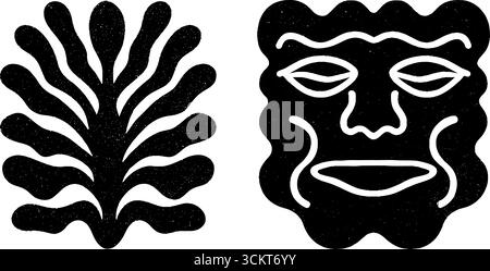 Tribal-Maske und Federdesign für Festivaldekorationen und Kunstprojekte. Stock Vektor