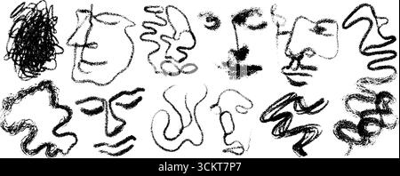 Abstrakte handgezeichnete, wellenförmige Gesichter-Kollektion für kreative Designprojekte. Stock Vektor