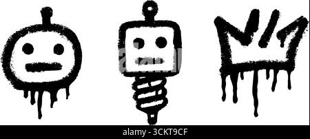 Futuristische Symbole mit Roboterköpfen, Zündkerze und Jetpack für modernes Design. Stock Vektor