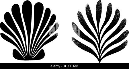 Muschelschalen mit Tintenspuren und Korallenfragmenten für ozeanisches Dekor. Stock Vektor