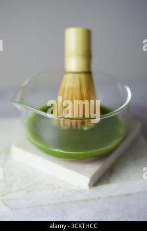 Nahaufnahme reiner Matcha-grüner Tee, Cafe-Menü Stockfoto