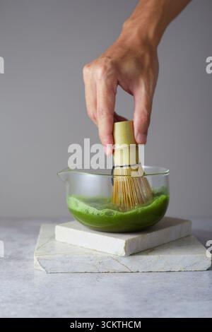 Nahaufnahme reiner Matcha-grüner Tee, Cafe-Menü Stockfoto