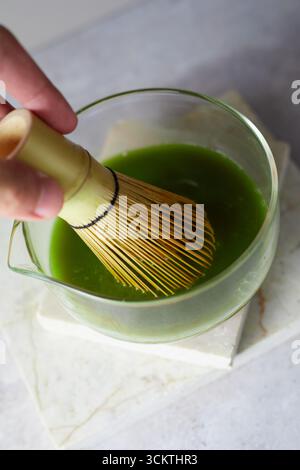 Nahaufnahme reiner Matcha-grüner Tee, Cafe-Menü Stockfoto