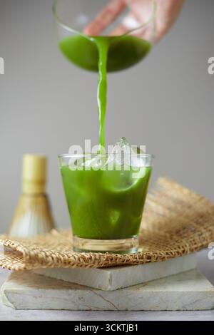 Nahaufnahme reiner Matcha-grüner Tee, Cafe-Menü Stockfoto