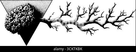 Abstraktes Naturdesign mit Moosfleck und Lockenwurzel im geometrischen Stil für künstlerische Projekte. Stock Vektor