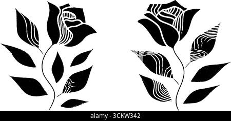 Set mit Blumen-Tattoo-Design mit Rosen und stilisierten Mustern für künstlerische Inspiration. Stock Vektor