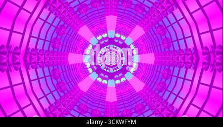 Leuchtend rosa, lila und blaue geometrische Muster sorgen für einen atemberaubenden visuellen Tunneleffekt. Die komplizierten Designs scheinen fließend und spiralförmig zu sein und fesselnd zu sein Stockfoto