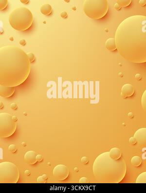 Verspielter abstrakter gelber Hintergrund mit verstreuten leuchtenden Kugeln in verschiedenen Größen, die eine fröhliche, moderne Design-Textur schaffen, ideal für Tapetenposter Stock Vektor
