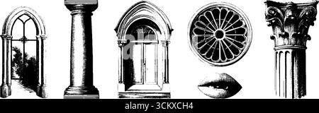 Komplexe gotische Architekturelemente für dekoratives Design und Inspiration. Stock Vektor