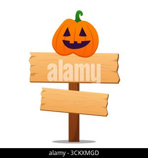 Gruselige Kürbisse auf der hölzernen Reklametafel für halloween Stock Vektor