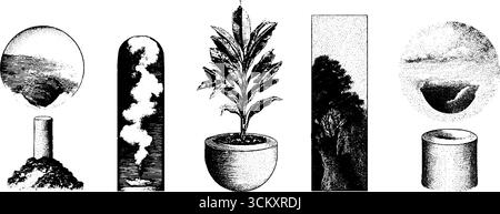 Künstlerische visuelle Poesie mit abstrakten Formen und Naturelementen für kreatives Design. Stock Vektor