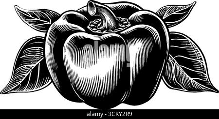 Komplizierte schwarze und weiße Glockenpfeffer-Gravur mit offenem Hohlraum. Stock Vektor